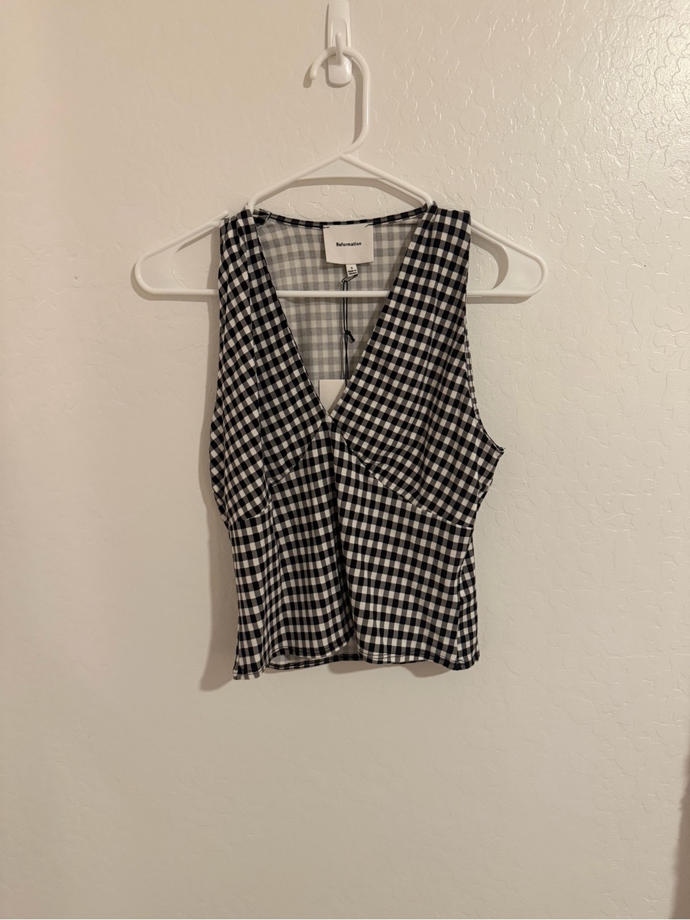 Reformation Black & White Gingham V-Neck Camisole